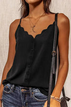 Black Spaghetti Straps Buttoned V Neck Vest - SJB-DIAMOND ELITES
