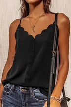 Black Spaghetti Straps Buttoned V Neck Vest - SJB-DIAMOND ELITES