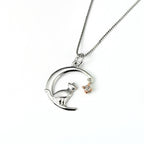 S925 Sterling Silver Jewelry Moon Cat Pendant Necklace Micro Inlay Pi-Mart