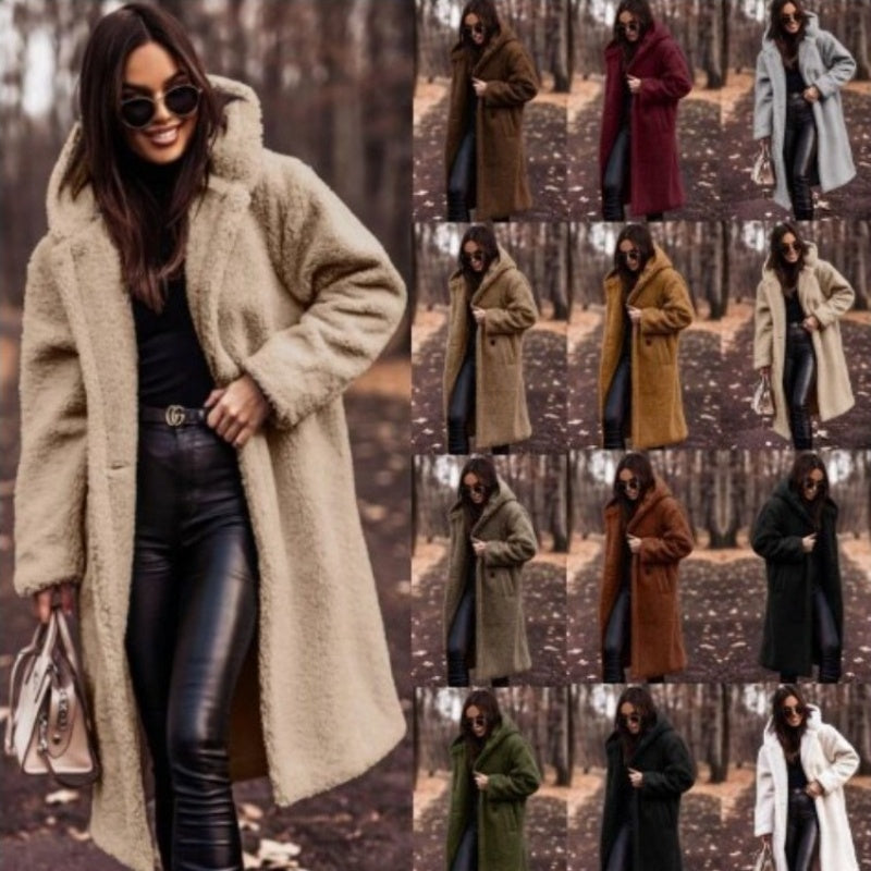 Autumn Winter Fashion Elegant Long Coat Woman Plush Warm Faux Fleece Coat Women Teddy Jacket Female Teddy Coat Outwear Ladies Pi-Mart