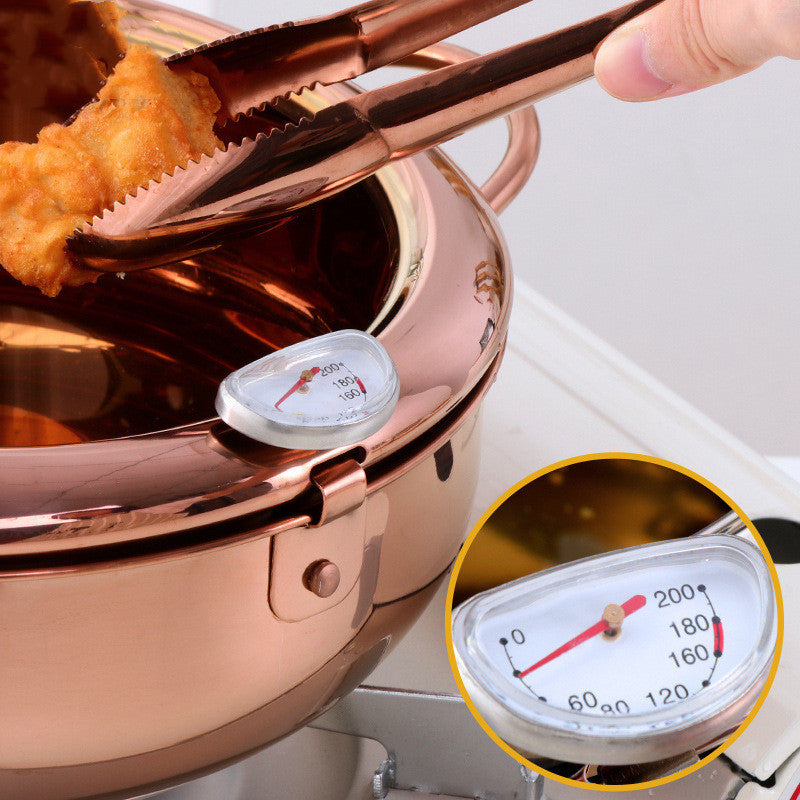 Stainless Steel Deep Frying Pan Color Band Oil Thermometer Double-layer Double Bottom Pi-Mart