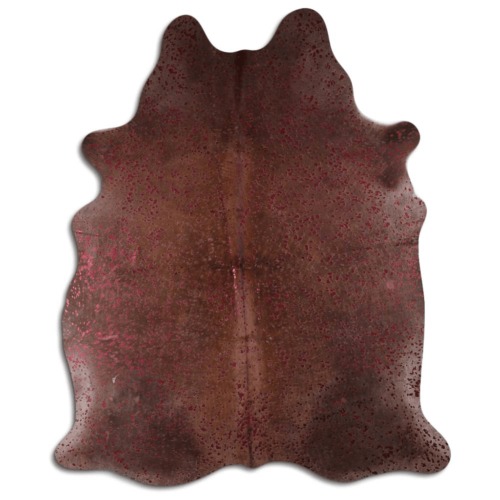 Burgundy Metallic On Brown Acid Washed Cowhide Area Rug Lootquake LLC