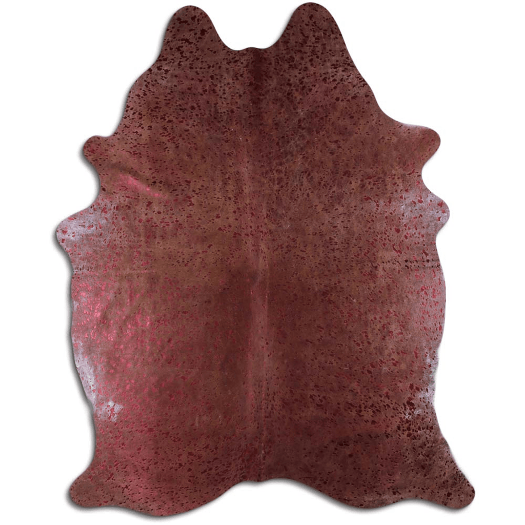 Burgundy Metallic On Brown Acid Washed Cowhide Area Rug Lootquake LLC