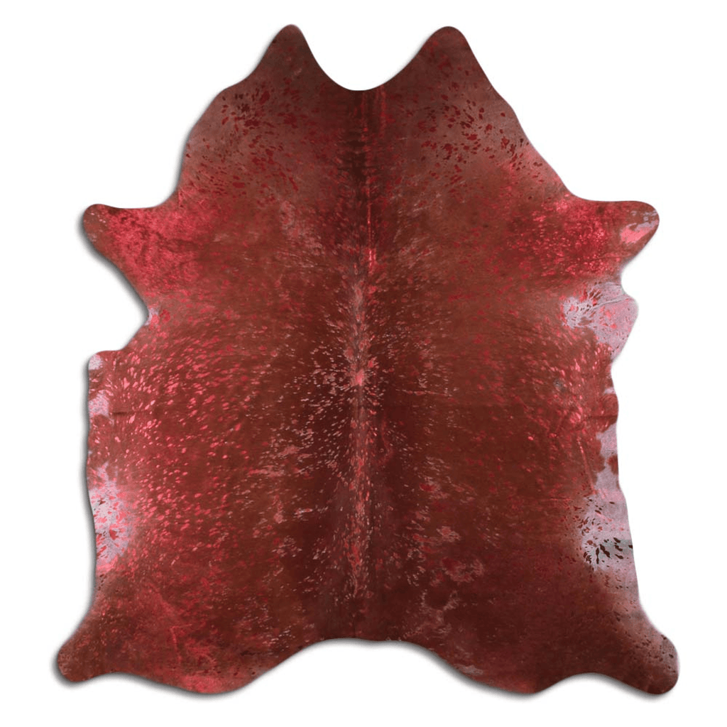 Burgundy Metallic On Brown Acid Washed Cowhide Area Rug Lootquake LLC