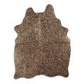Acid Washed Cowhide Area Rug In Leopard Design On Beige With Gold Accents Lootquake LLC