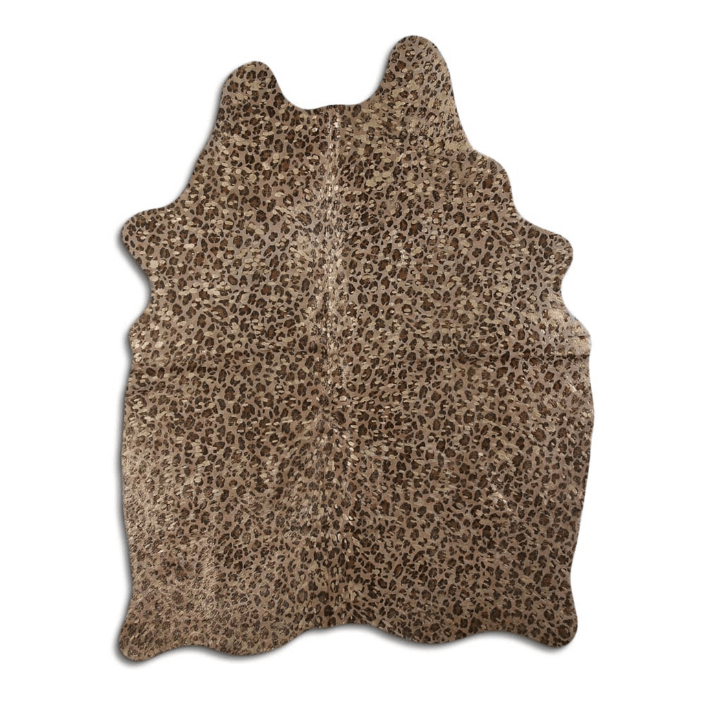 Acid Washed Cowhide Area Rug In Leopard Design On Beige With Gold Accents Lootquake LLC