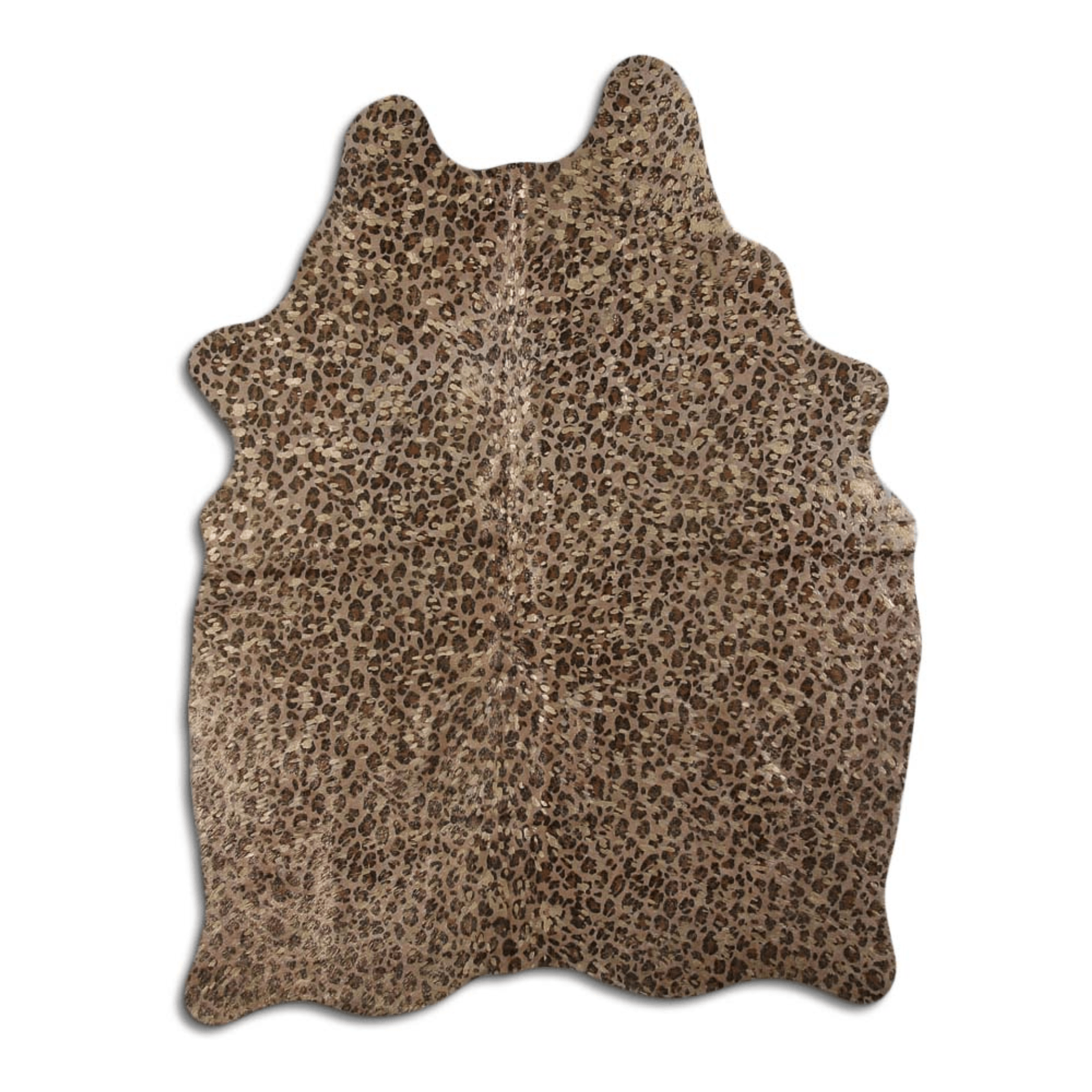 Acid Washed Cowhide Area Rug In Leopard Design On Beige With Gold Accents Lootquake LLC
