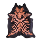 Zebra Distressed Orange On Black Acid Washed Cowhide Area Rug Lootquake LLC