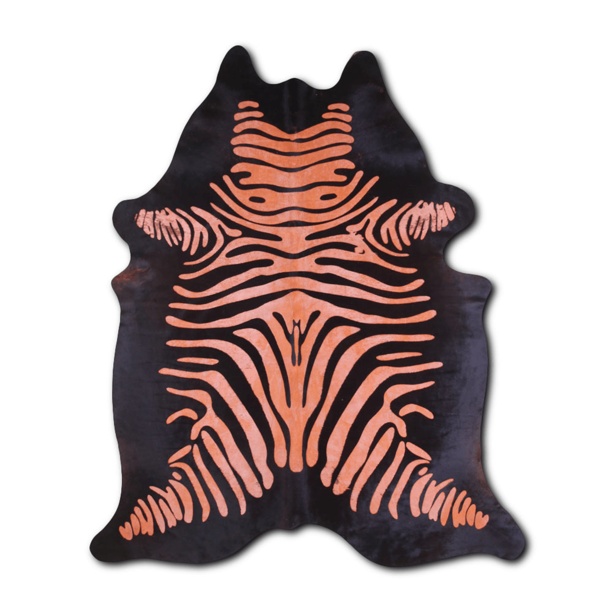 Zebra Distressed Orange On Black Acid Washed Cowhide Area Rug Lootquake LLC