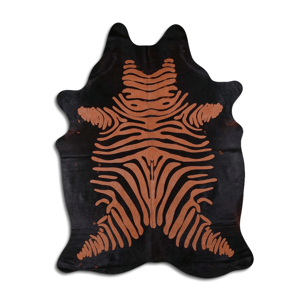 Zebra Distressed Orange On Black Acid Washed Cowhide Area Rug Lootquake LLC