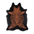 Zebra Distressed Orange On Black Acid Washed Cowhide Area Rug Lootquake LLC