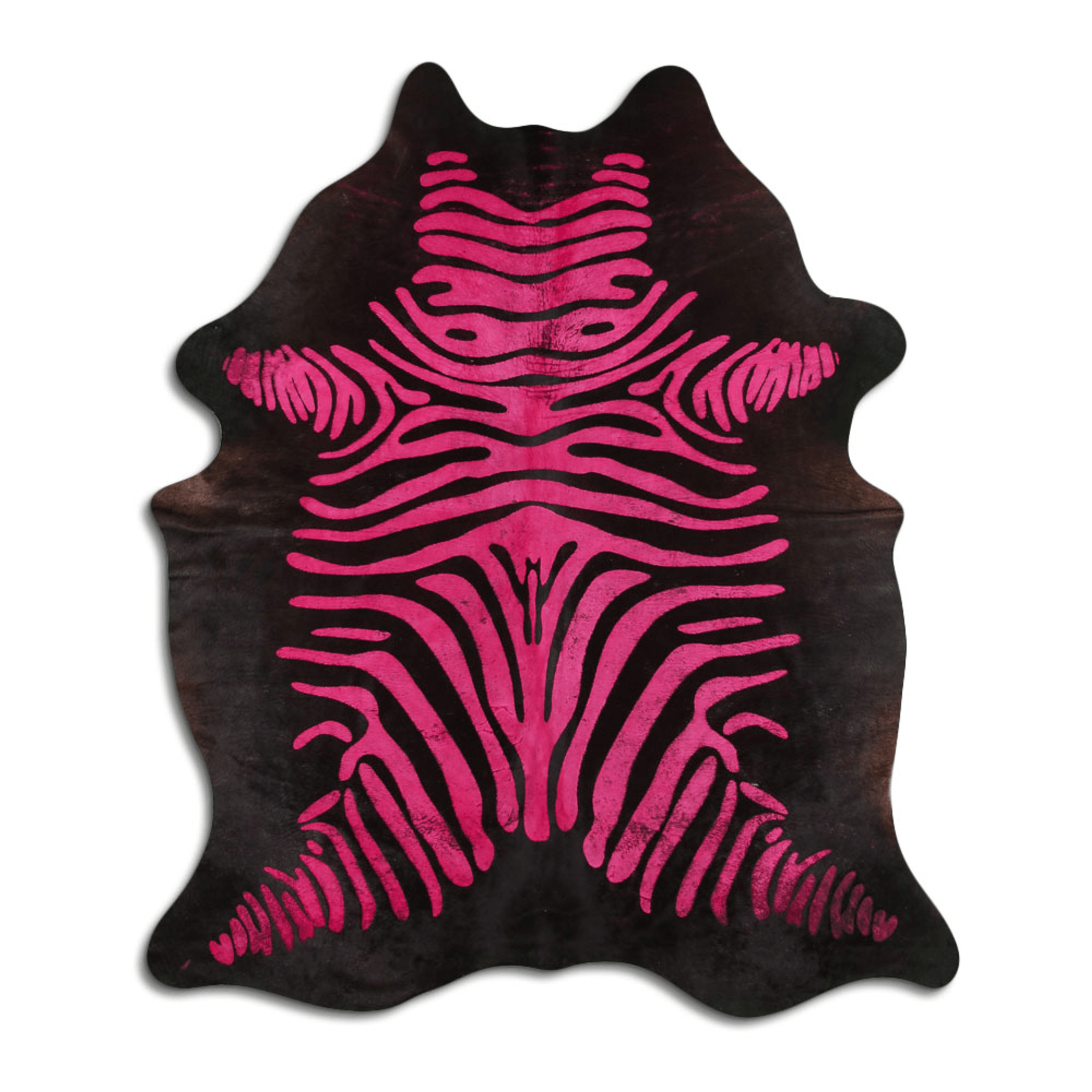 Acid Washed Cowhide Area Rug In Distressed Zebra Pink On Black Lootquake LLC