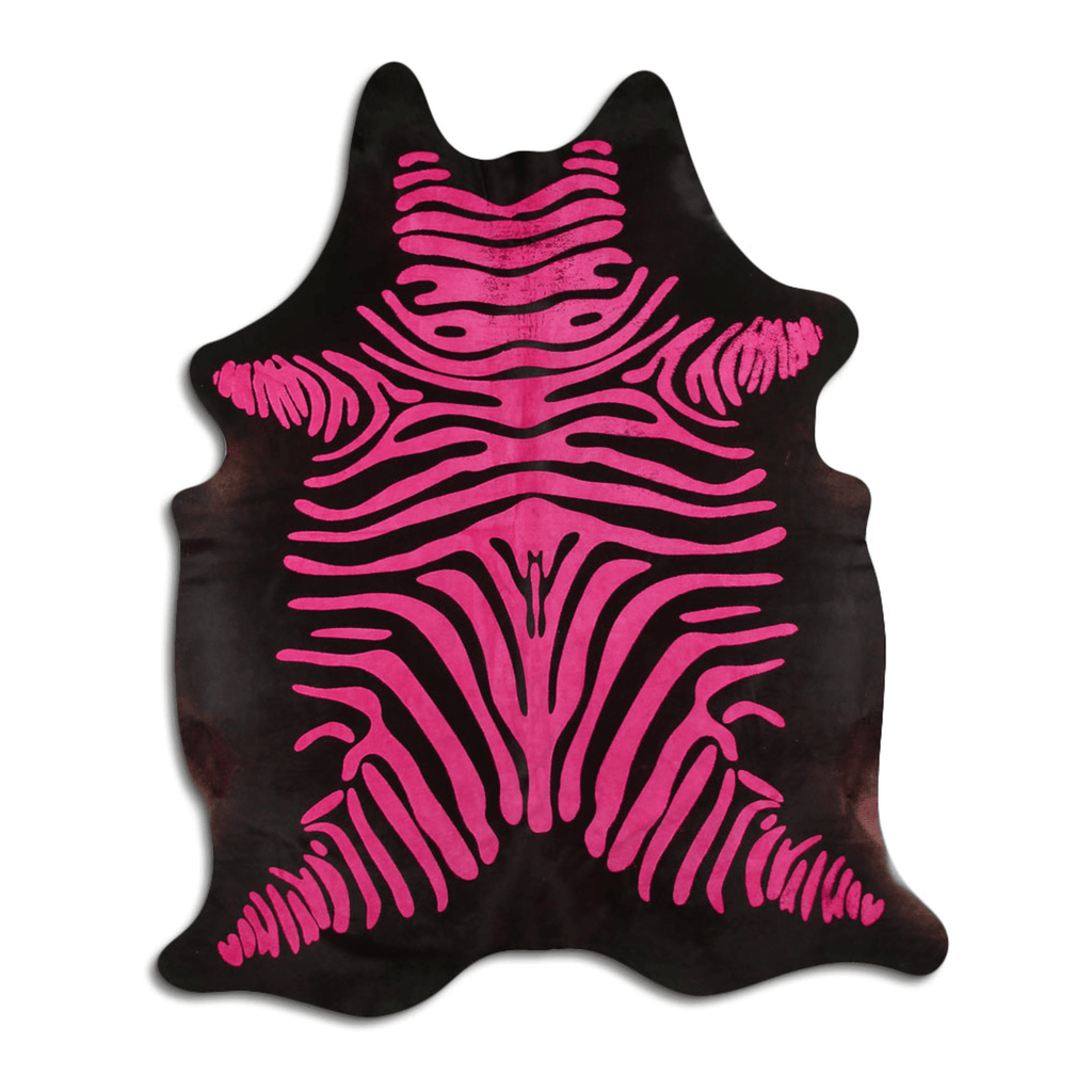 Acid Washed Cowhide Area Rug In Distressed Zebra Pink On Black Lootquake LLC
