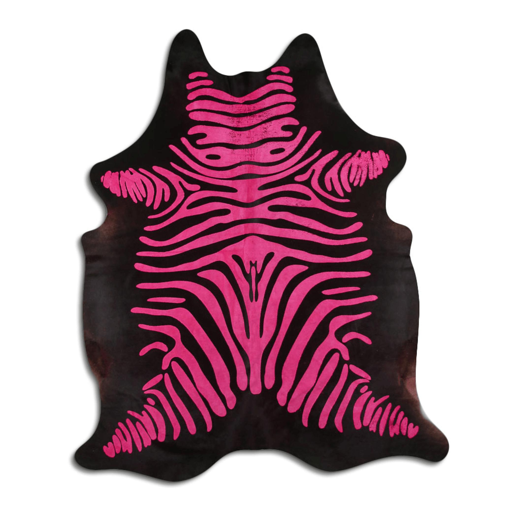 Acid Washed Cowhide Area Rug In Distressed Zebra Pink On Black Lootquake LLC