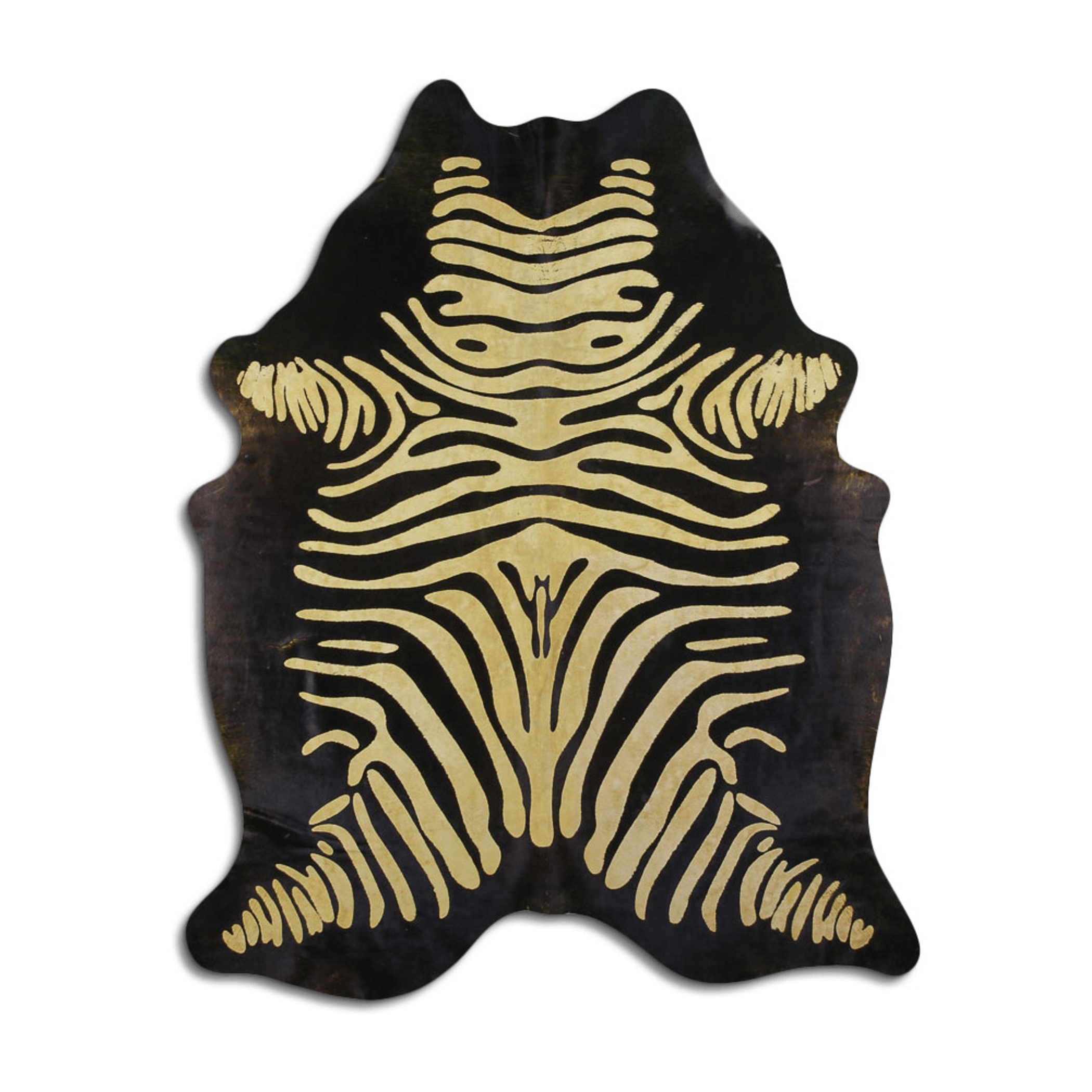 Acid Washed Distressed Zebra Cowhide Area Rug In Yellow And Black Lootquake LLC