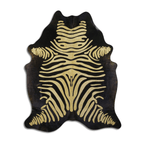 Acid Washed Distressed Zebra Cowhide Area Rug In Yellow And Black Lootquake LLC