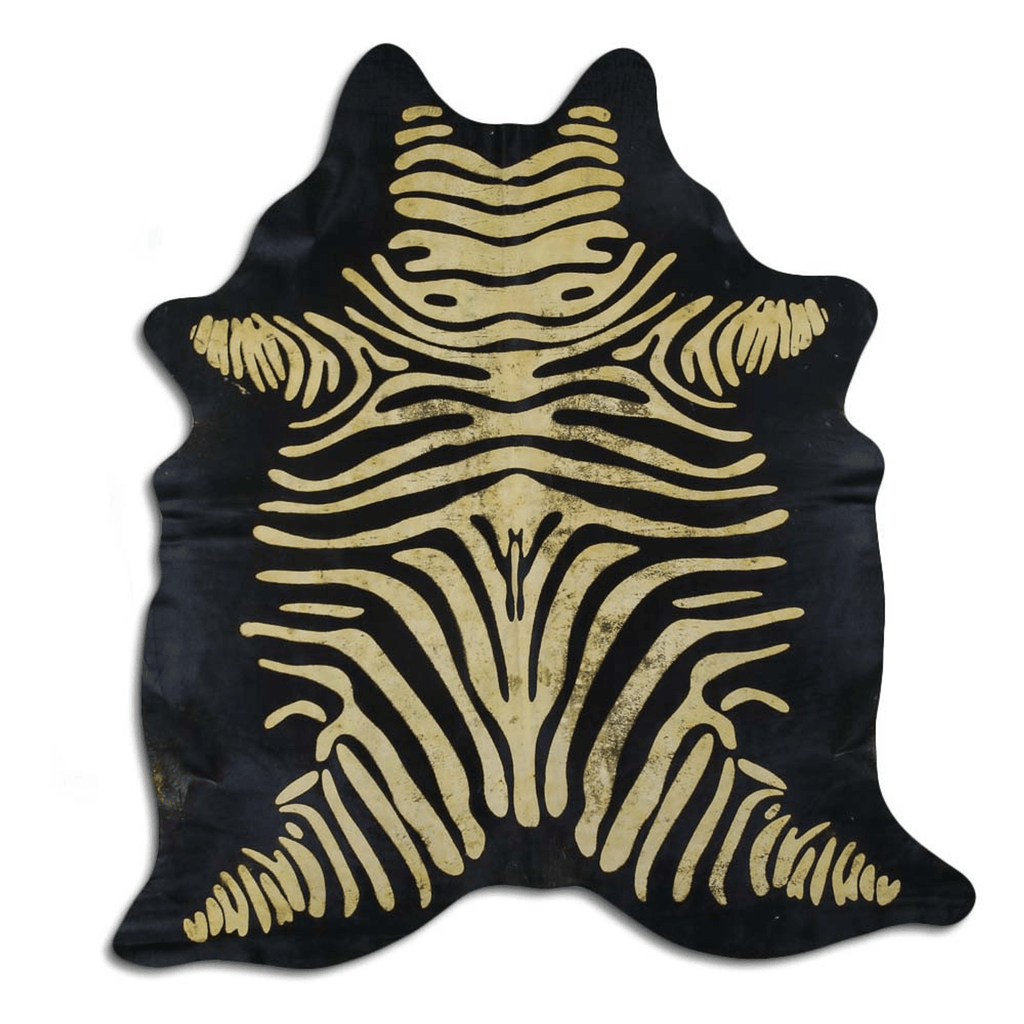 Acid Washed Distressed Zebra Cowhide Area Rug In Yellow And Black Lootquake LLC
