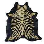 Acid Washed Distressed Zebra Cowhide Area Rug In Yellow And Black Lootquake LLC