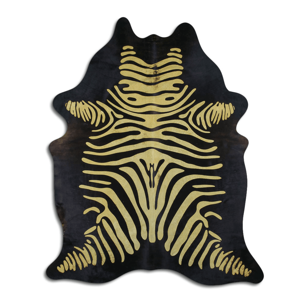 Acid Washed Distressed Zebra Cowhide Area Rug In Yellow And Black Lootquake LLC