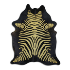 Acid Washed Distressed Zebra Cowhide Area Rug In Yellow And Black Lootquake LLC