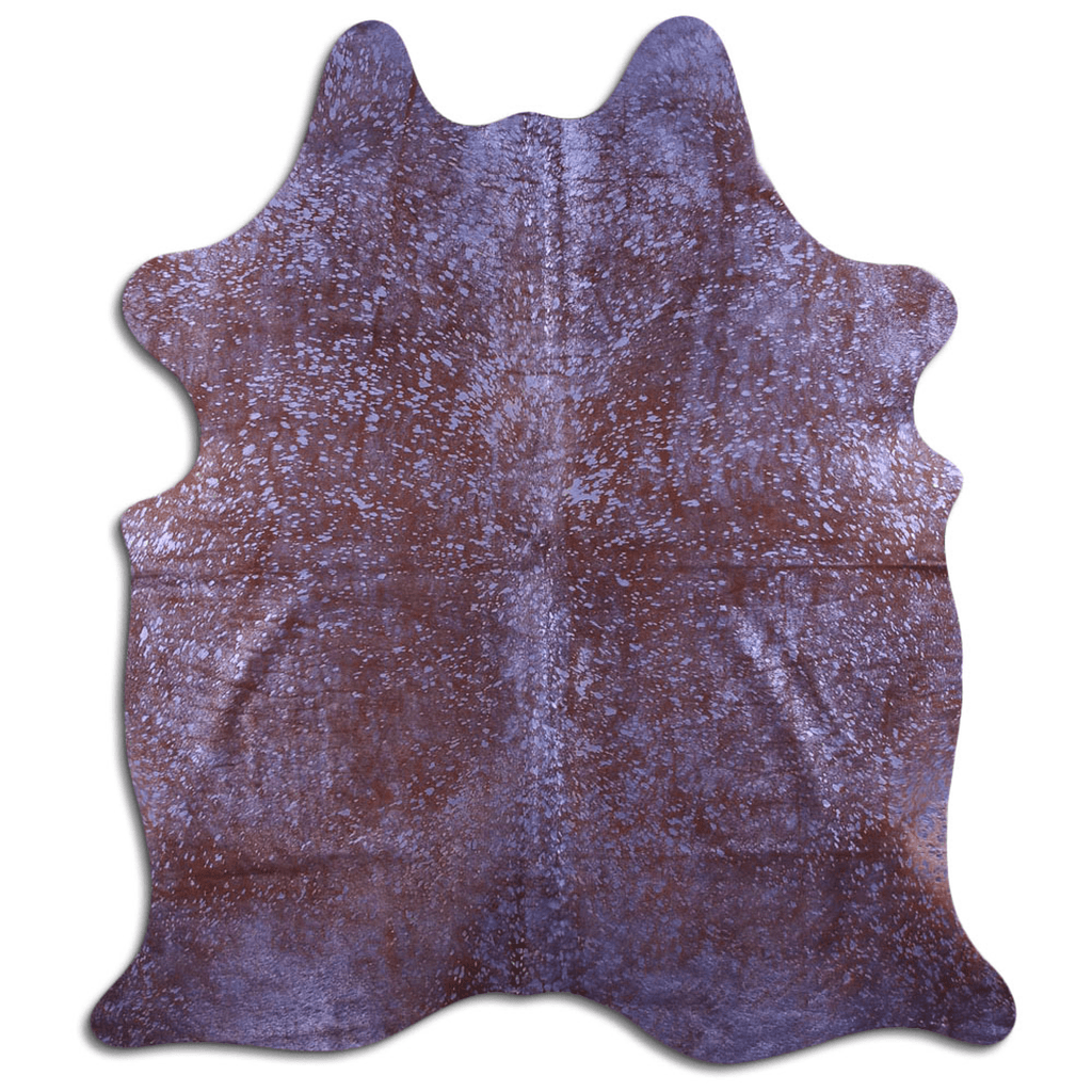 Acid Washed Cowhide Rug In Purple Metallic On Brown Lootquake LLC