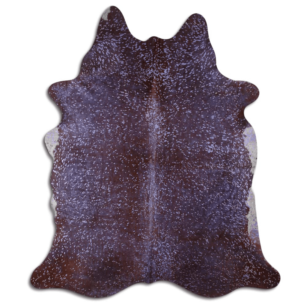Acid Washed Cowhide Rug In Purple Metallic On Brown Lootquake LLC