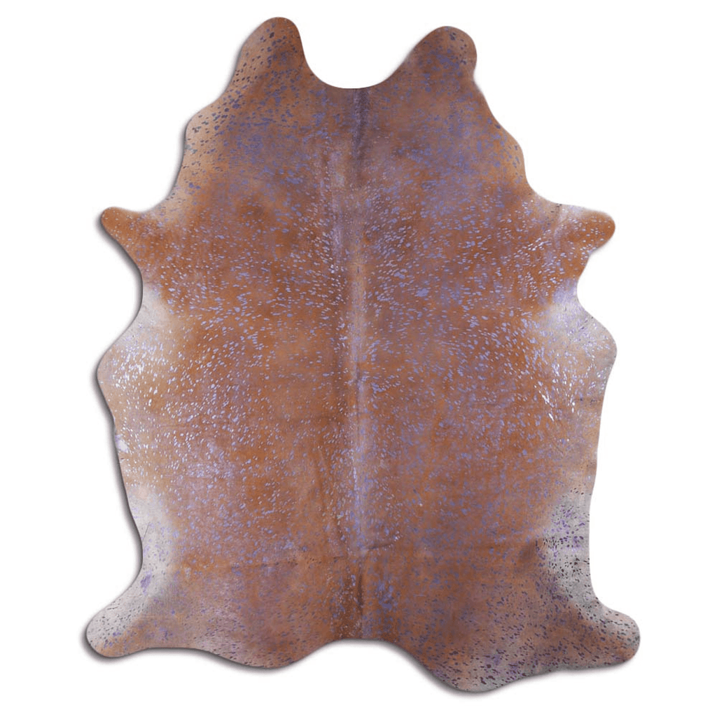 Acid Washed Cowhide Rug In Purple Metallic On Brown Lootquake LLC