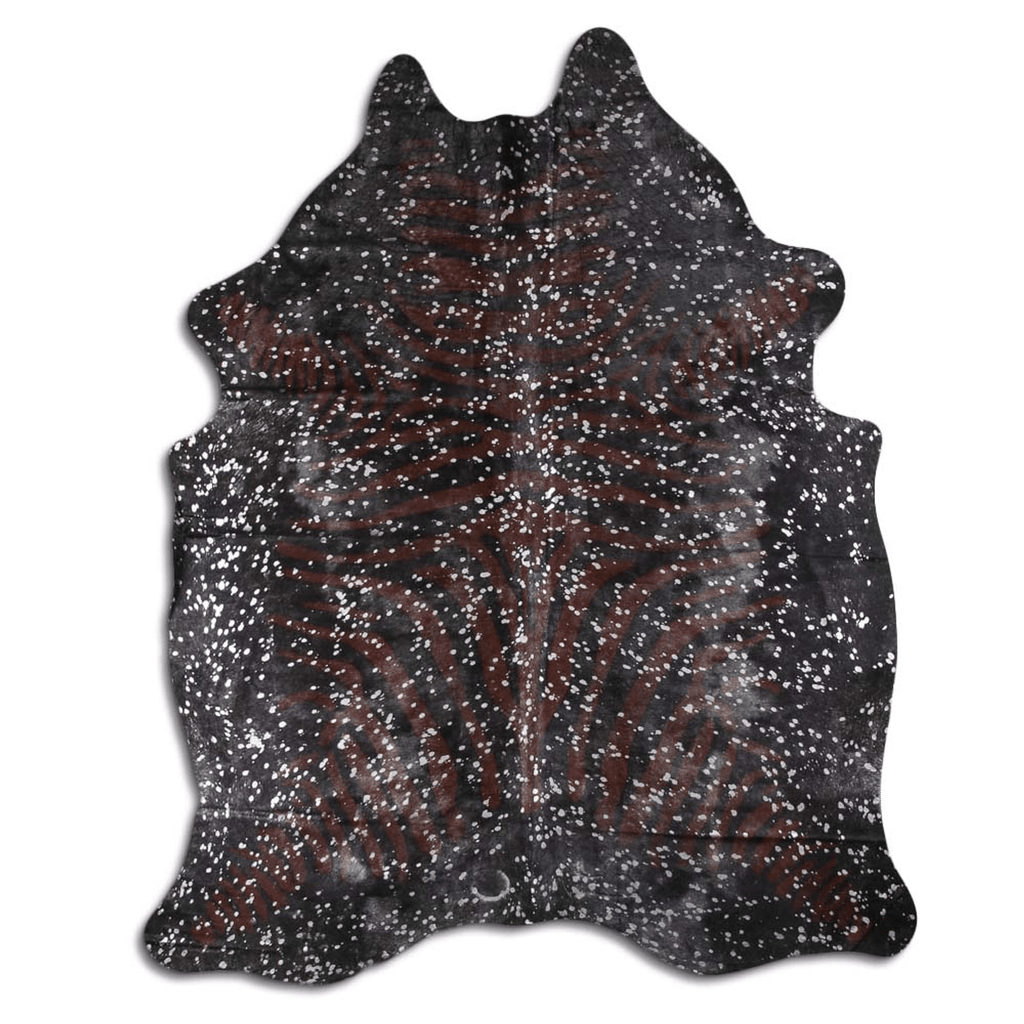Acid Washed Cowhide Area Rug In Zebra Print With Silver Metallic Accents Lootquake LLC