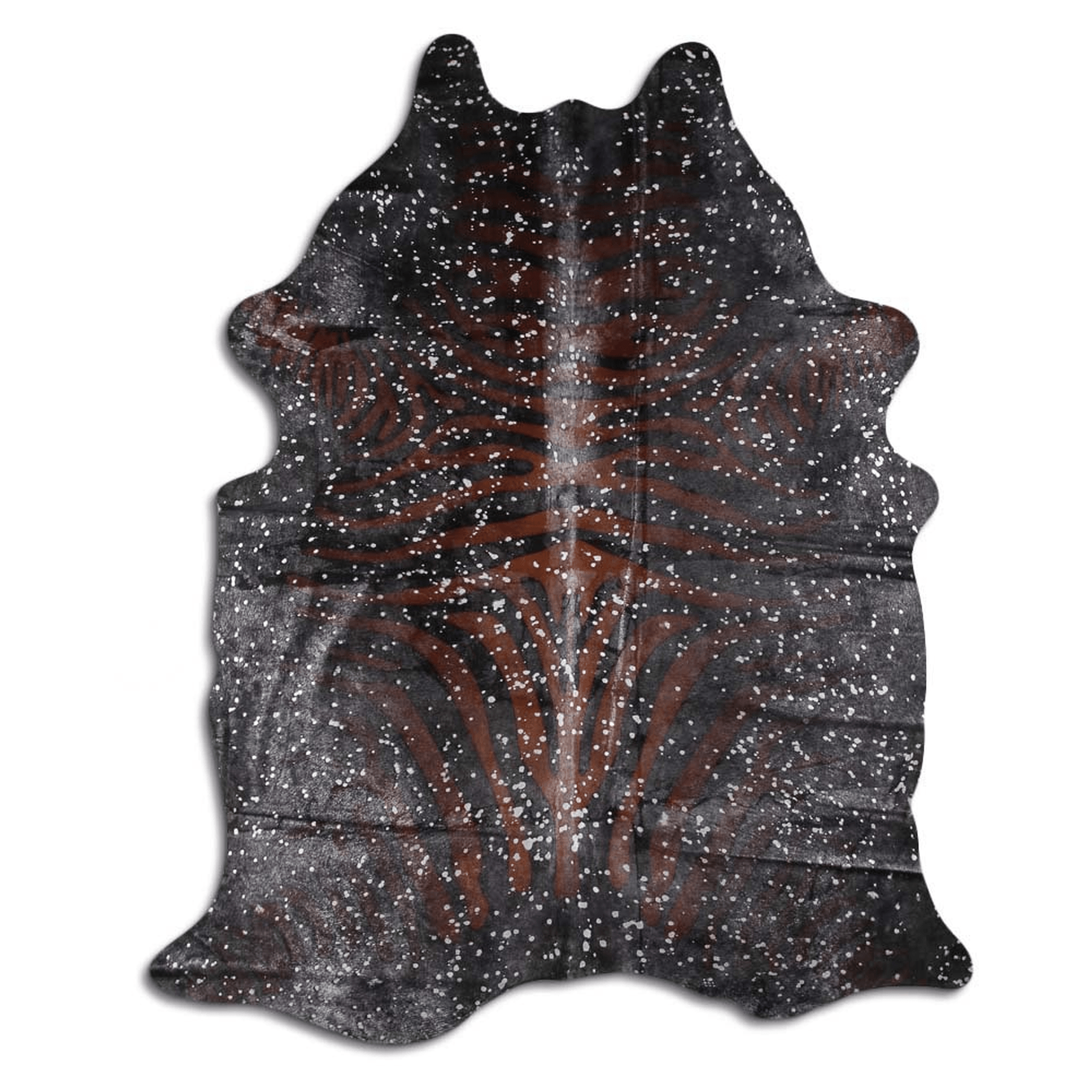Acid Washed Cowhide Area Rug In Zebra Print With Silver Metallic Accents Lootquake LLC