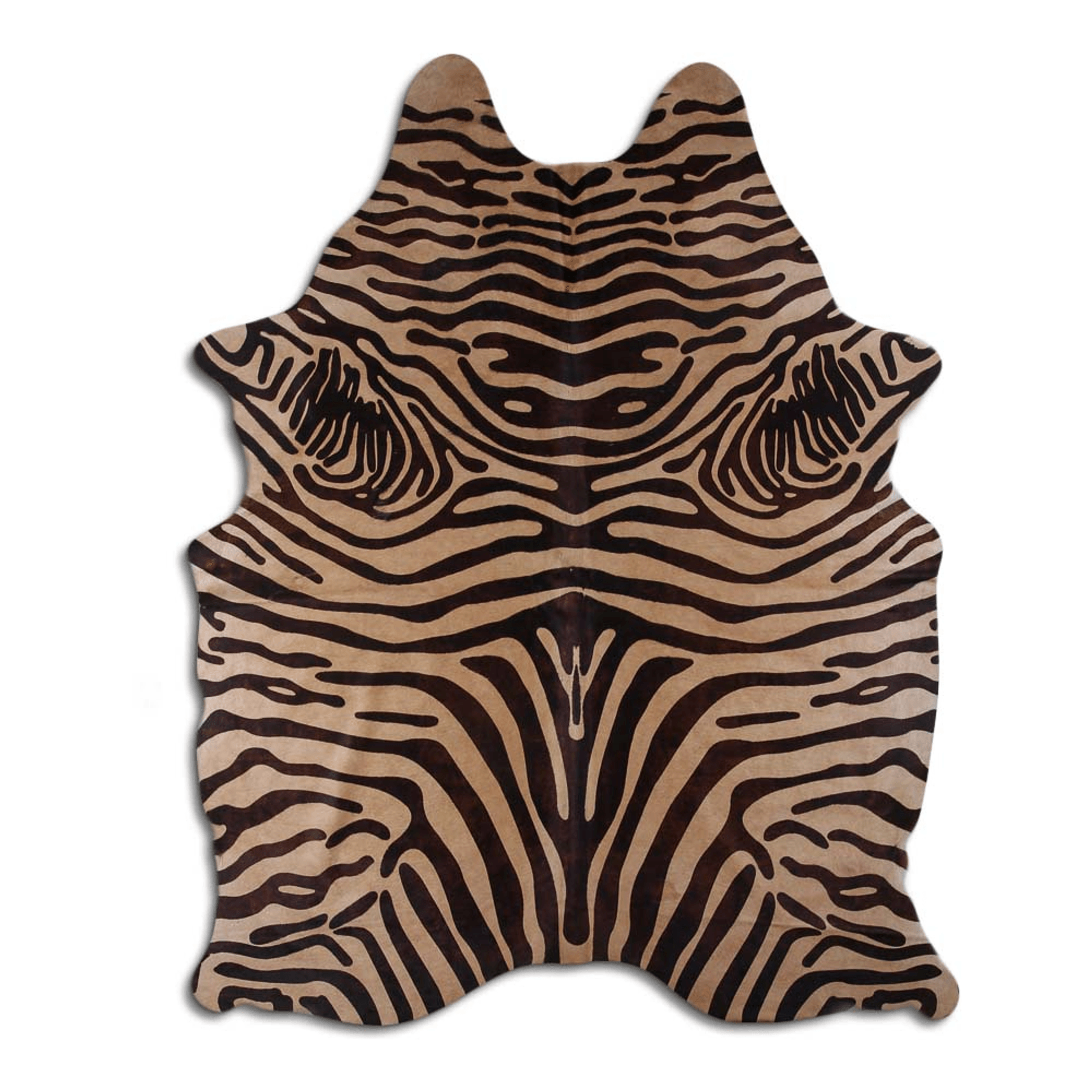 Brown Zebra Cowhide Area Rug On Beige Lootquake LLC