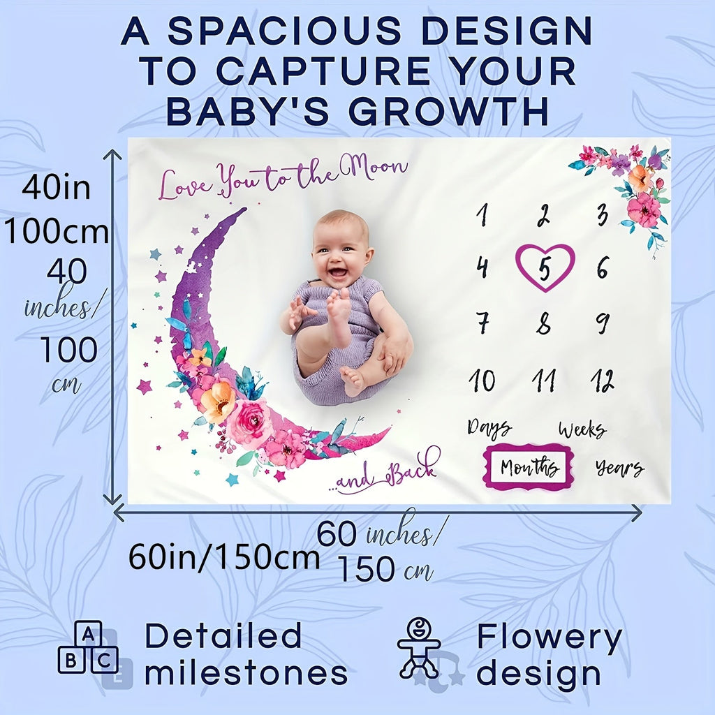 Extra Large Moon Baby Calendar Blanket - Oversized Soft Photography Prop for Girls First Year Milestones, Capturing Precious Moments with Adorable Monthly Themes - Perfect Festive Occasion Gift for Christmas, Halloween, Thank