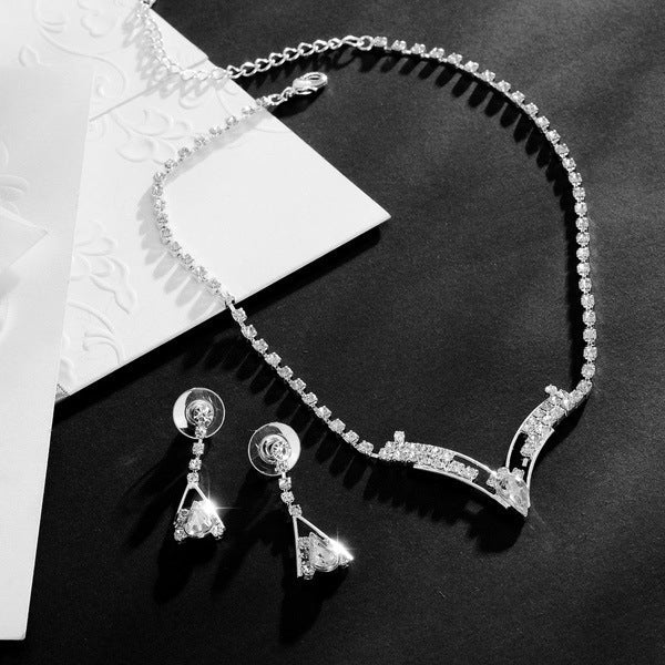 Fashion Korean water drop, bride necklace, earring set, silver plated wedding jewelry 2 sets Pi-Mart