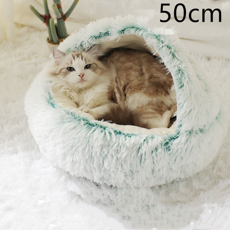 2 In 1 Dog And Cat Bed Pet Winter Bed Round Plush Warm Bed House Soft Long Plush Pets Bed Pi-Mart