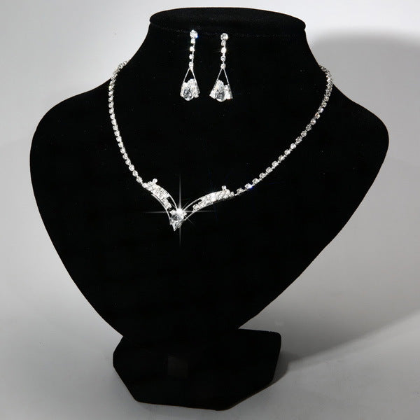Fashion Korean water drop, bride necklace, earring set, silver plated wedding jewelry 2 sets Pi-Mart