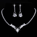 Fashion Korean water drop, bride necklace, earring set, silver plated wedding jewelry 2 sets Pi-Mart