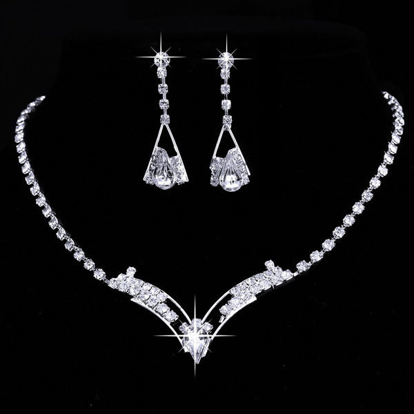 Fashion Korean water drop, bride necklace, earring set, silver plated wedding jewelry 2 sets Pi-Mart