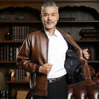 Men's PU Leather Jacket - Classic Lapel Collar Coat for Middle-Aged Men Pi-Mart