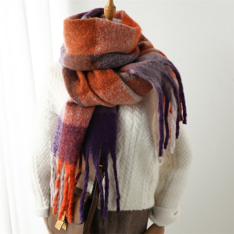 New Luxury Winter Soft Head Wraps Plaid Scarf Shawls Cashmere  Warm Cashmere Scarves Rainbow For Women Stevvex