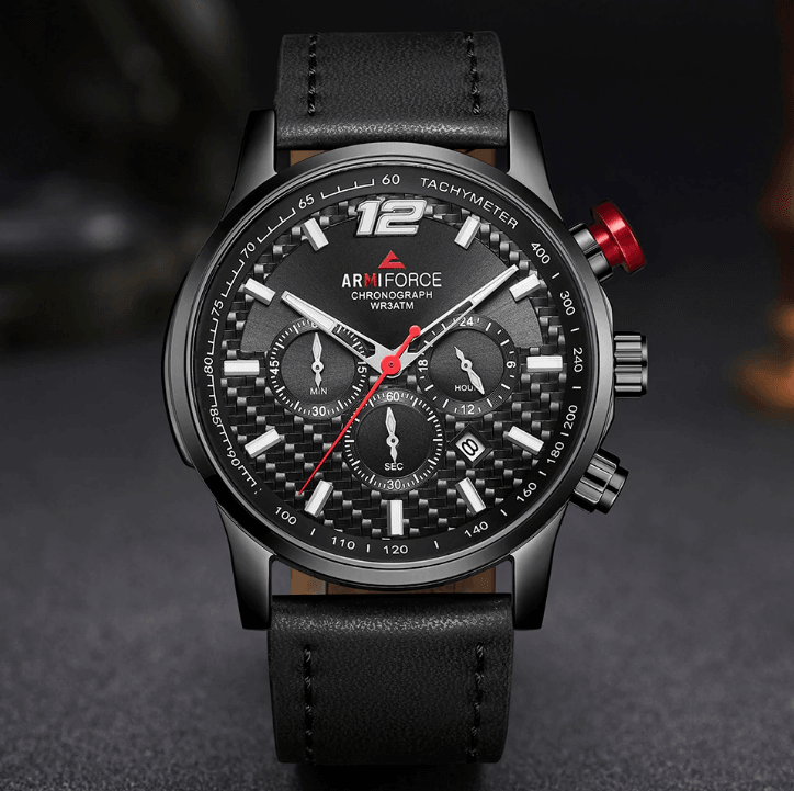 Mens Waterproof Sport Watch With Chronometers Day View And Cross-Matte Background Modern Man Watch Stevvex