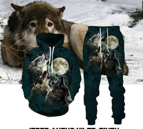 Digital Wolf Pattern Hoodie Sweater Pants Suit For Men And Women Lootquake LLC