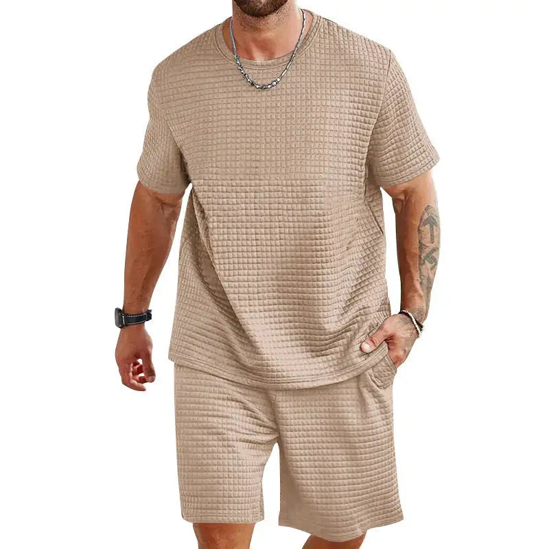 Sports Casual Suit Solid Color Round Neck T-shirt Shorts