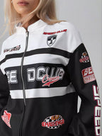 Letter Zip Up Dropped Shoulder Jacket