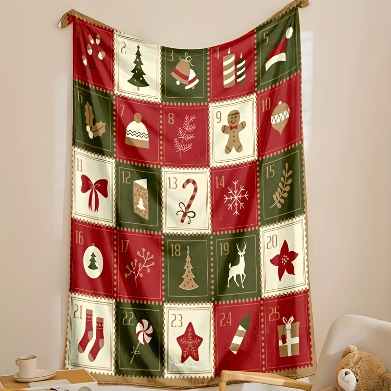 1pc Cozy Vintage Christmas Print Flannel Blanket - Soft, Warm, and Plush Throw for Couch, Sofa, Office, Bed, Camping, and Travel - Multi-Purpose Gift for All Seasons with Versatile Uses Lootquake LLC