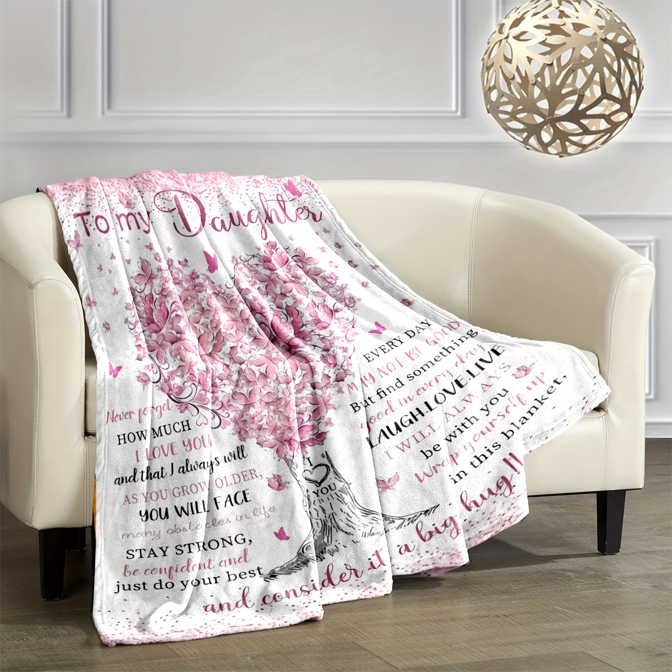 1pc To My Daughter Blanket Love Letter Fleece Blanket, Multi-functional Comfort Throw With Digital Tree Print, Collegiate Style, Special Gift For Daughter Lootquake LLC