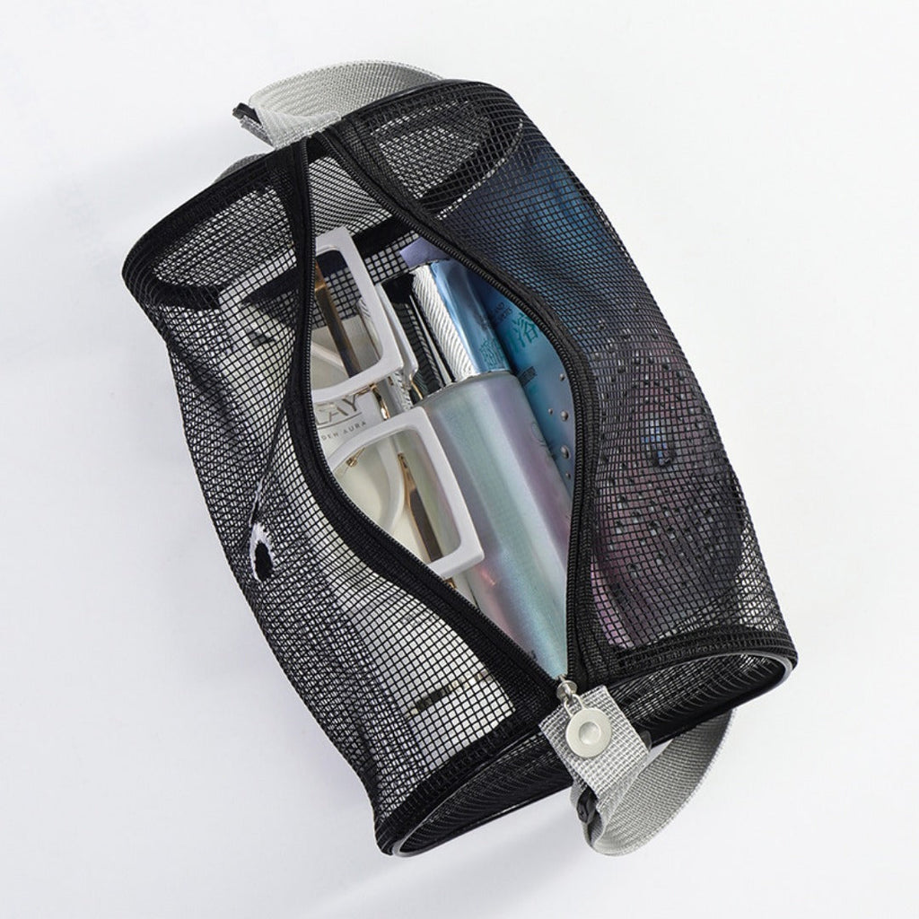 Big eye mesh cylinder bag, breathable leisure travel crossbody bag mesh, portable crossbody beach bag, swimming wash storage bag - SJB-DIAMOND ELITES