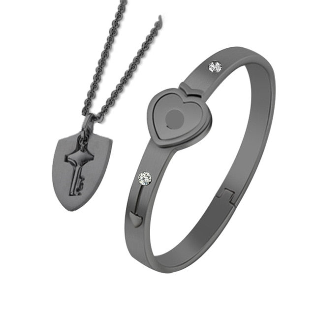 Stainless Steel Love Heart Lock Bangle Bracelet Pi-Mart