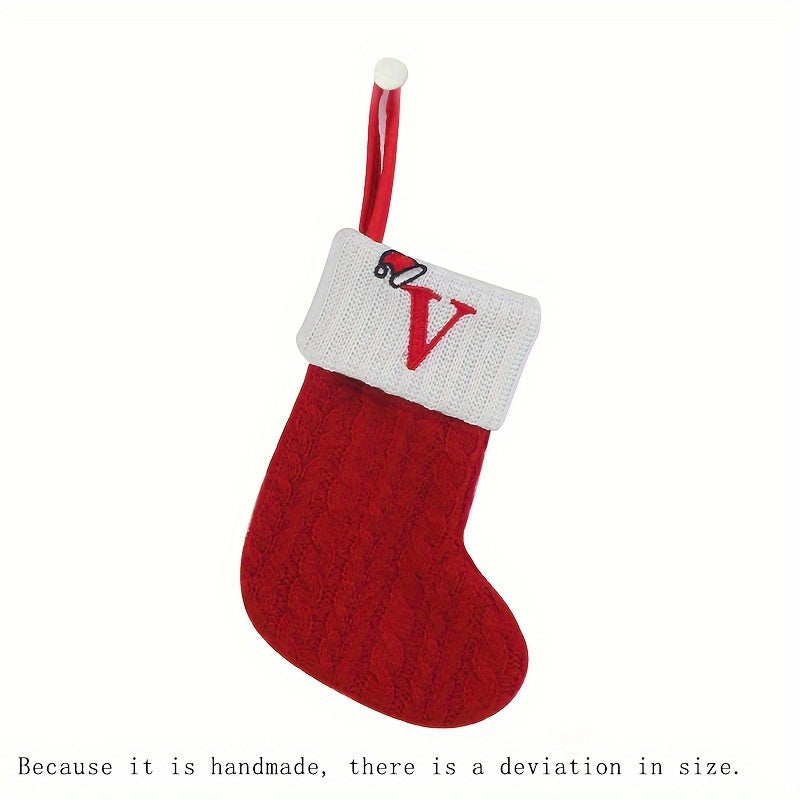 1pc Knitted Christmas Socks Stocking Gift Bag - Embroidered Alphabet, Candy Design, Scene Decor, Room Decor, Home Decor, Holiday Party Decor, Festive Gift Idea for Family and Friends Lootquake LLC