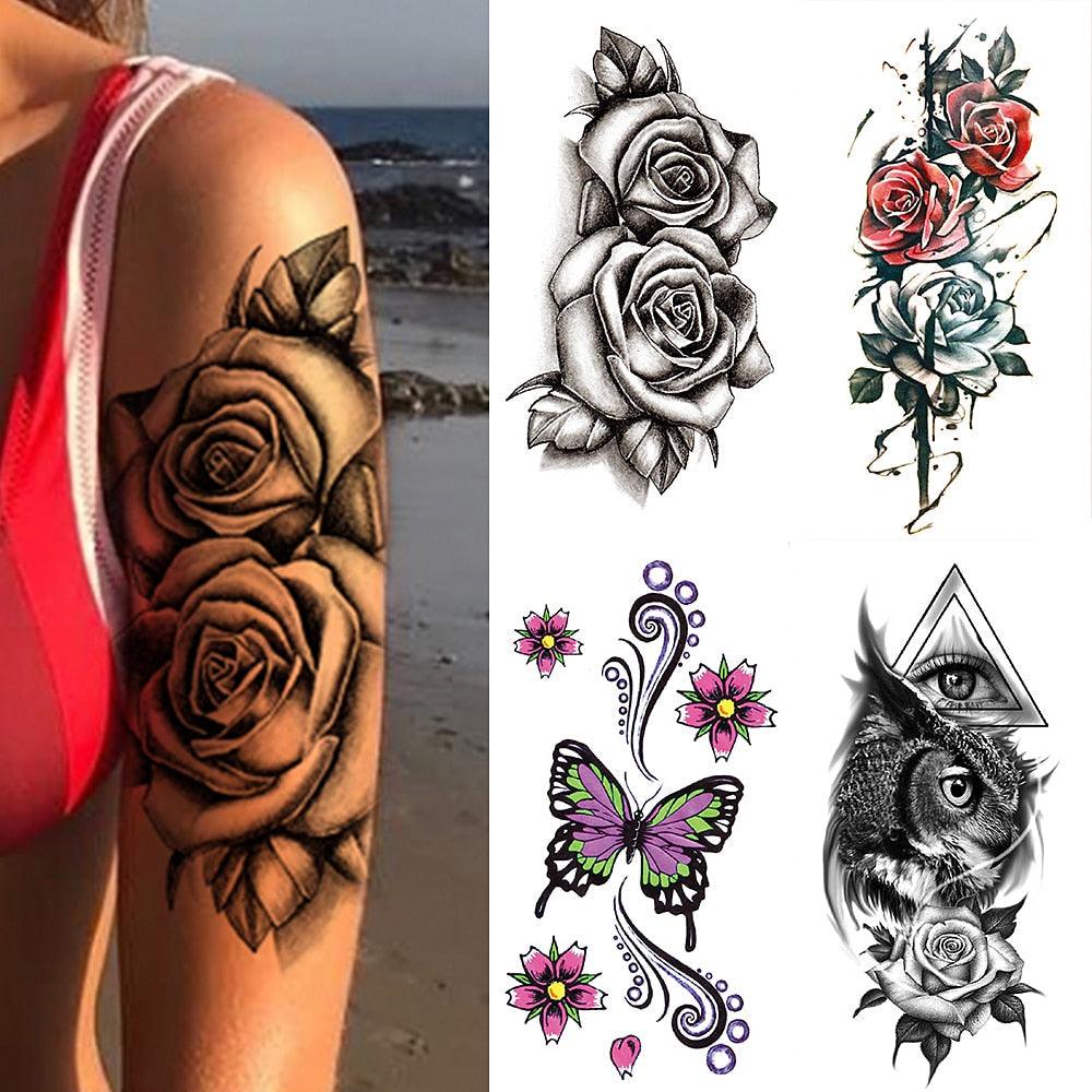25 Sheets Flower Rose Luxury Tattoos Waterproof Temporary Sticker 3D Rose Flower Tattoos Body Art Arm Fake Tatoo For Womens Stevvex