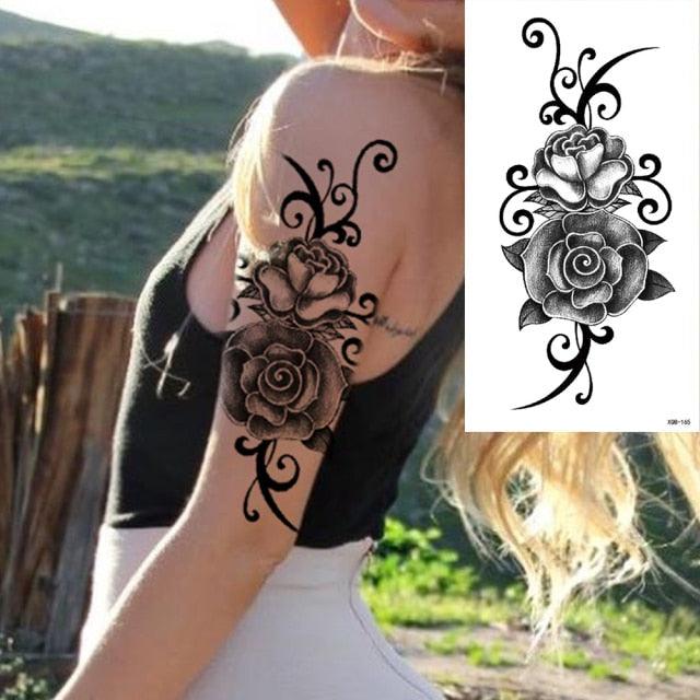25 Sheets Flower Rose Luxury Tattoos Waterproof Temporary Sticker 3D Rose Flower Tattoos Body Art Arm Fake Tatoo For Womens Stevvex