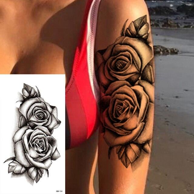 25 Sheets Flower Rose Luxury Tattoos Waterproof Temporary Sticker 3D Rose Flower Tattoos Body Art Arm Fake Tatoo For Womens Stevvex